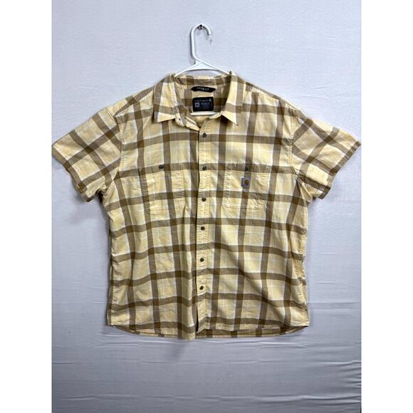 Carhartt Rugged Flex Shirt Men's 2XL Brown Yellow Plaid Relaxed Fit Button-Up - Picture 1 of 7